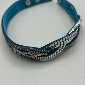 Turquoise Blue and Silver Wrap Leather Choker